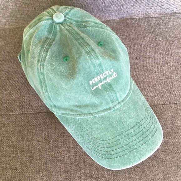 “PERFECTLY imperfect” Baseball Ponytail Buckle Hat, Washed Green, White - Picture 5 of 15
